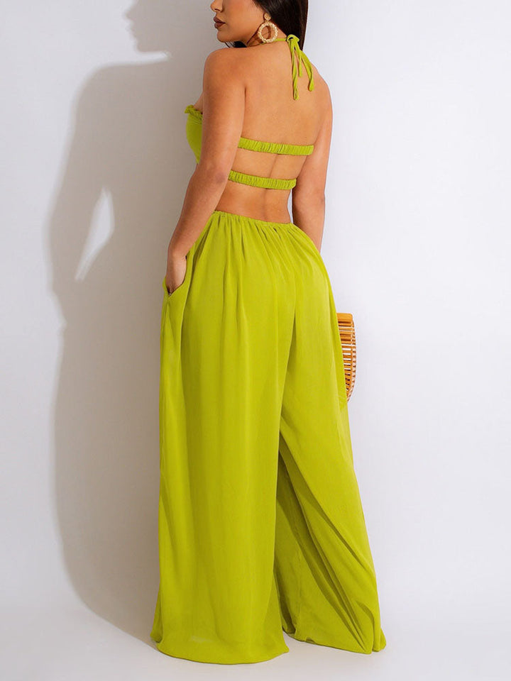 Chiffon Wide Leg Jumpsuit Green / L