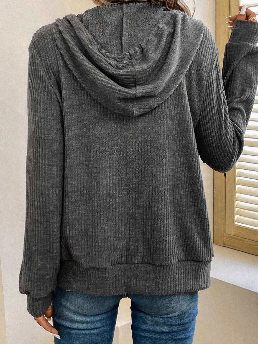 Loose Striped Casual Zipper Hooded Sweatshirt