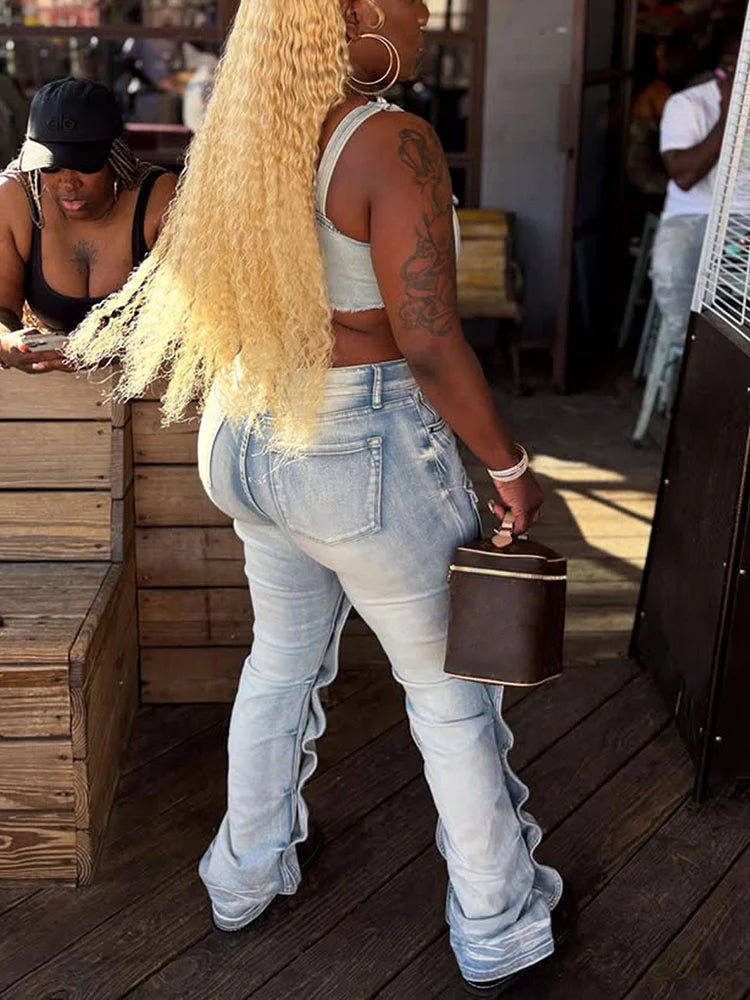 Snap Button Cargo Jeans