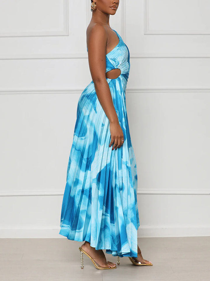 One Shoulder Pleated Dress Lake Blue / XL