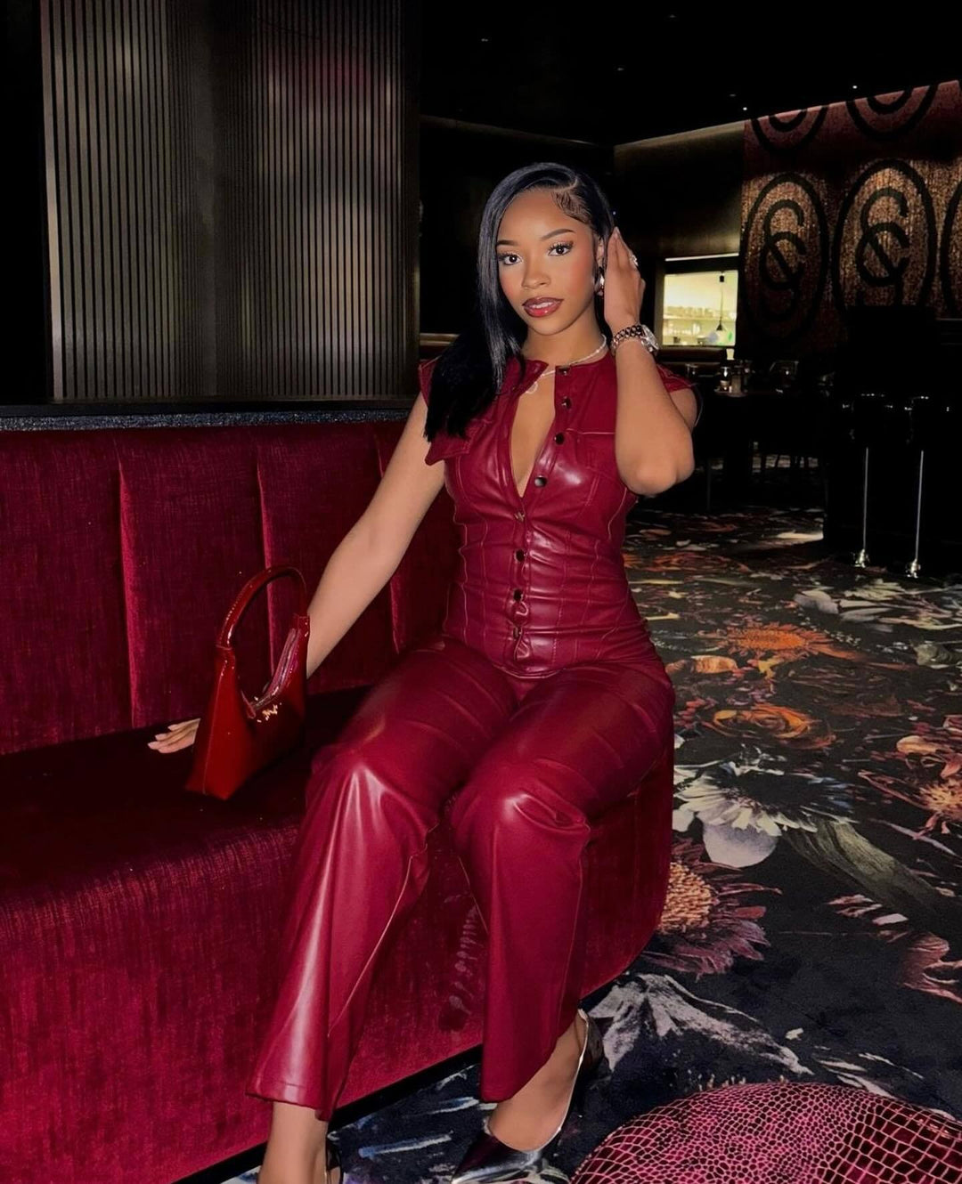 Fashion Sleeveless Leather Jumpsuit