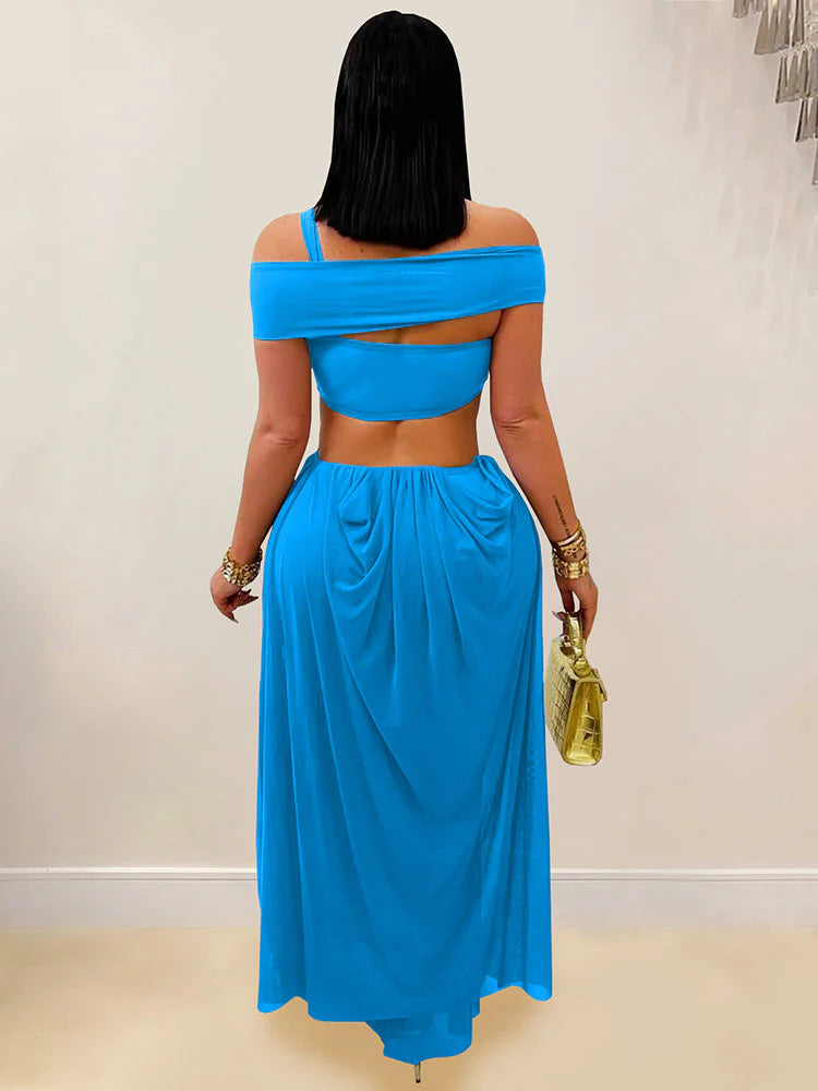 Draped Mesh Maxi Dress