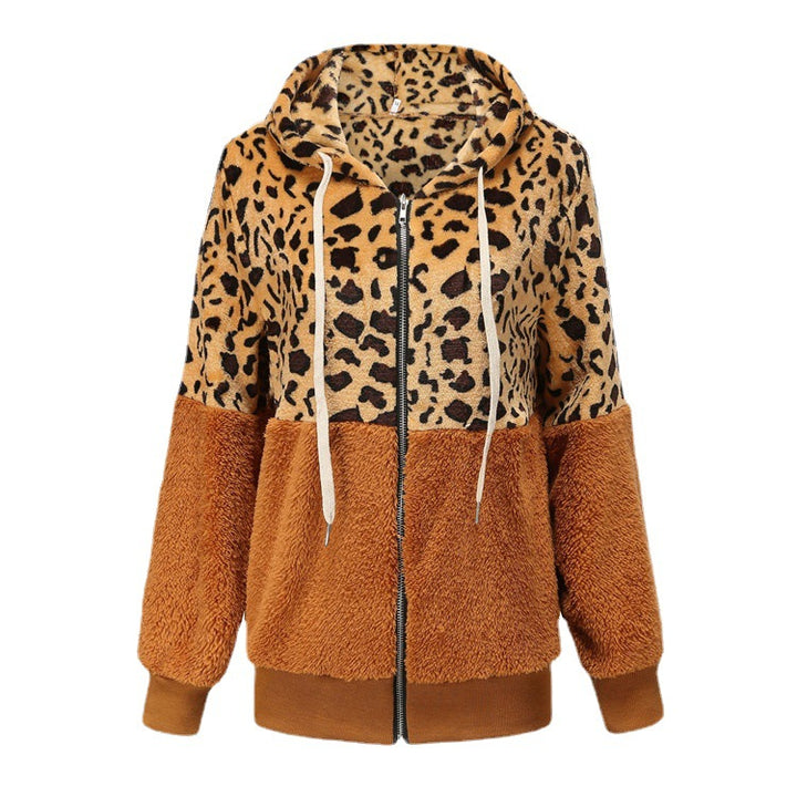 Leopard Print Patchwork Thickened Fleece Sweatshirt