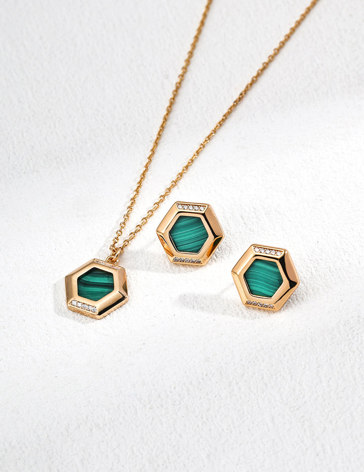 Simple Malachite Zirconia Earrings