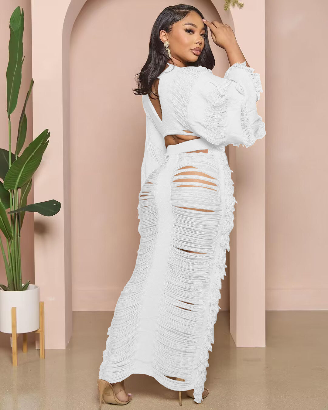 Casual Knit Tie-Front Long-Sleeve Dress Set