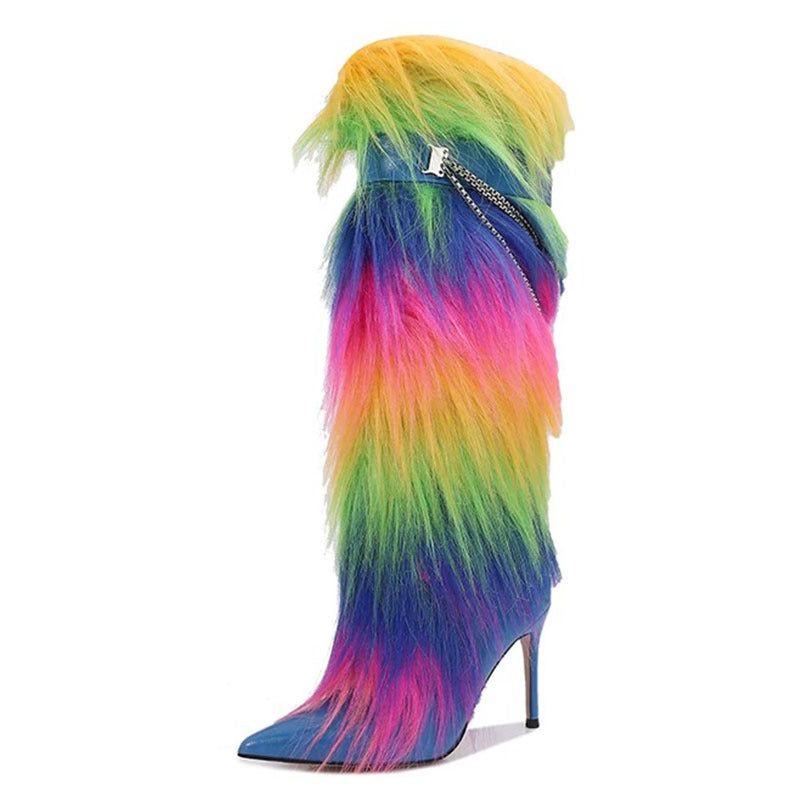 Metal Chain-Adorned Stiletto Boots