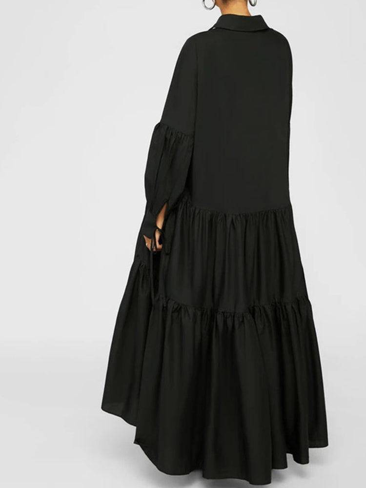 Loose Solid Long Shirt Dress Black / 3XL