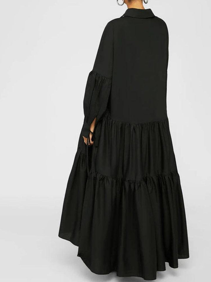 Loose Solid Long Shirt Dress Black / 3XL
