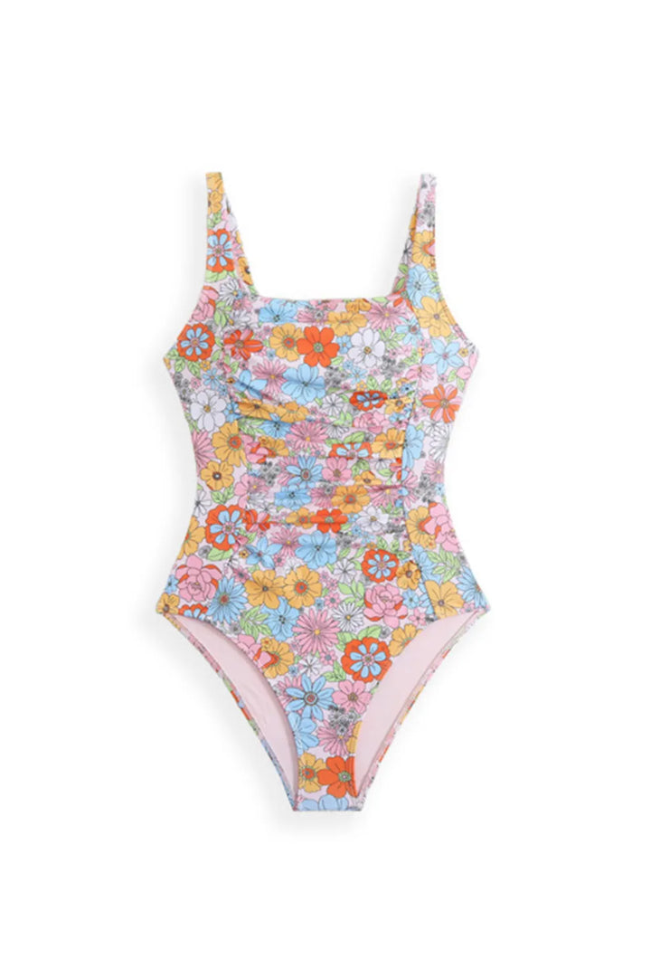 Floral One-Piece Swimsuit with Sarong