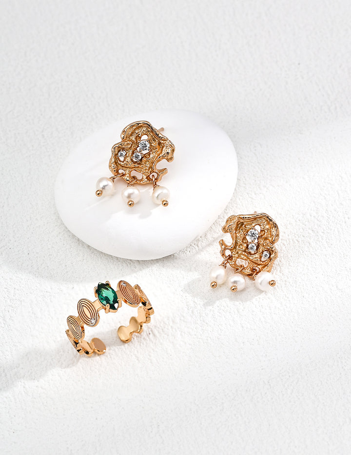 Vintage Natural Pearl Zirconia Earrings
