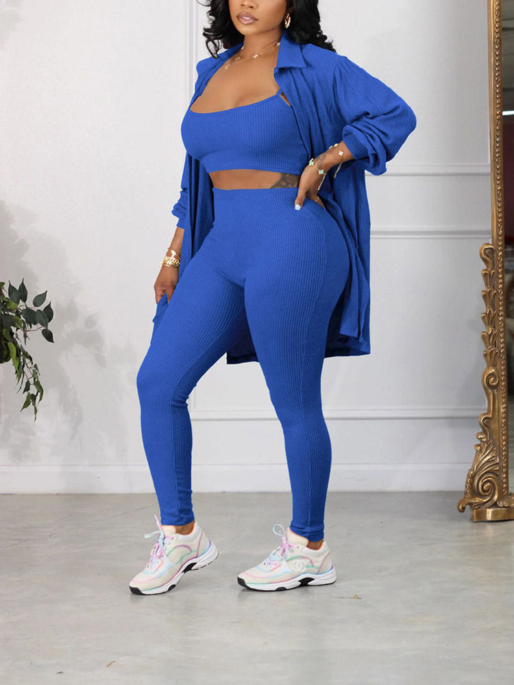 Ribbed Three-Piece Set Blue / M