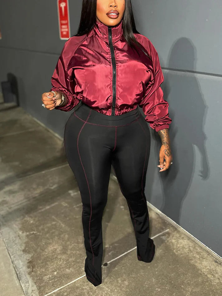 Contrast Windbreaker Jacket & Leggings Set
