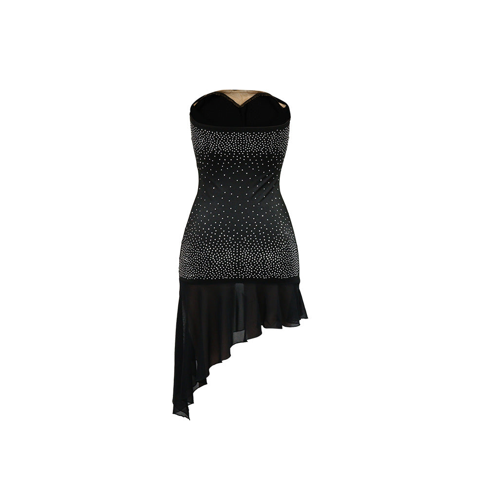 Mesh Patchwork Diamante Evening Gown