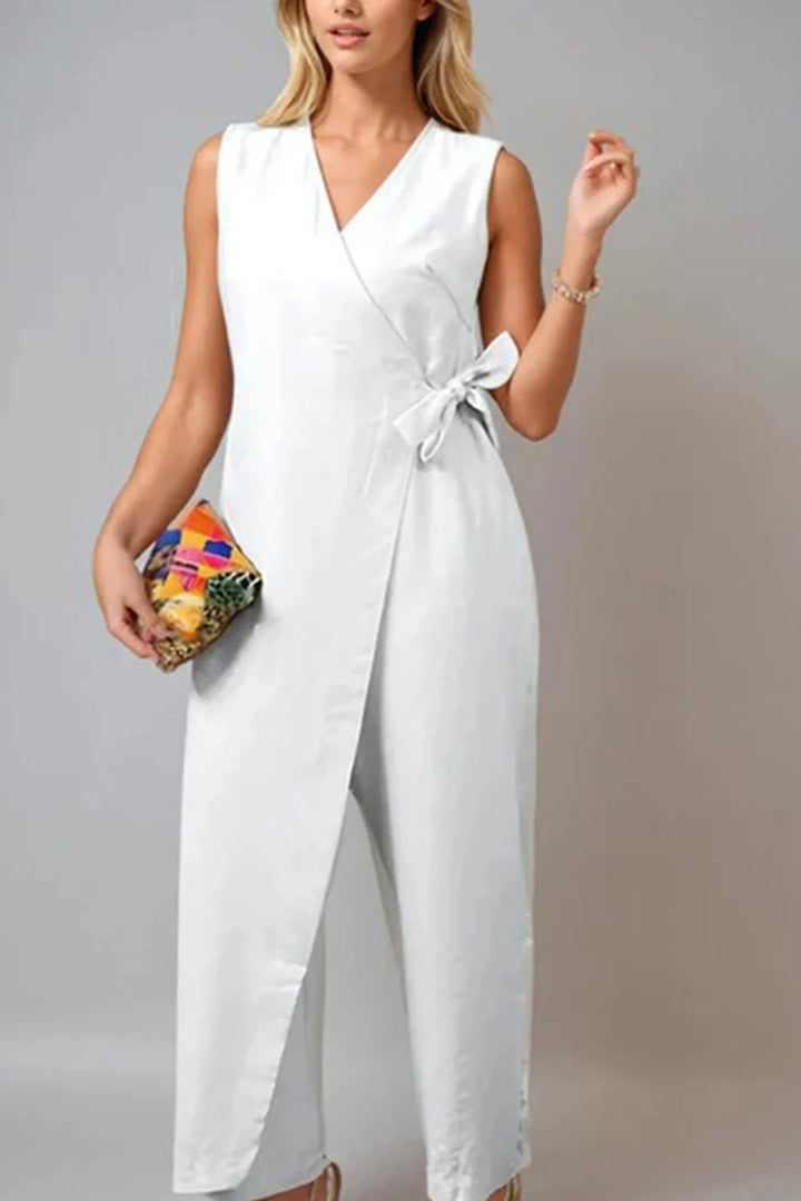 V Neck Zip-up Strappy Jumpsuit