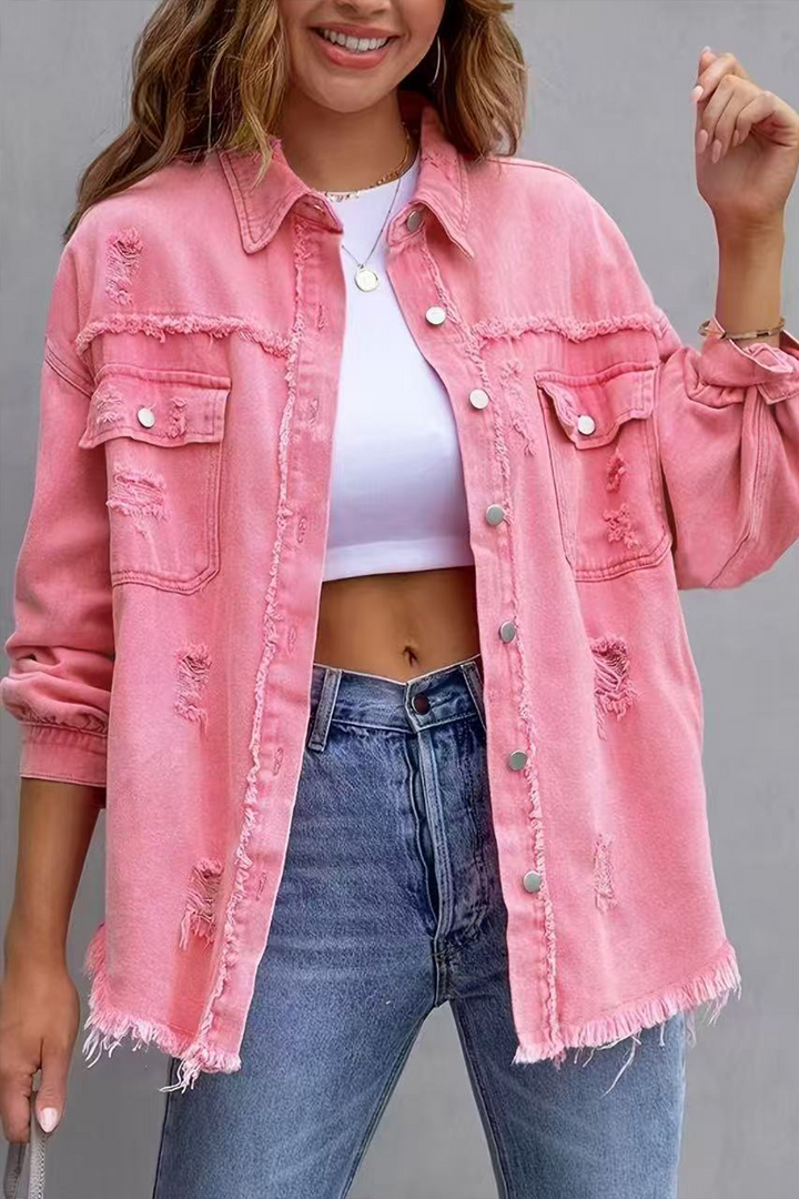 Raw Edges And Holes Casual Denim Jacket