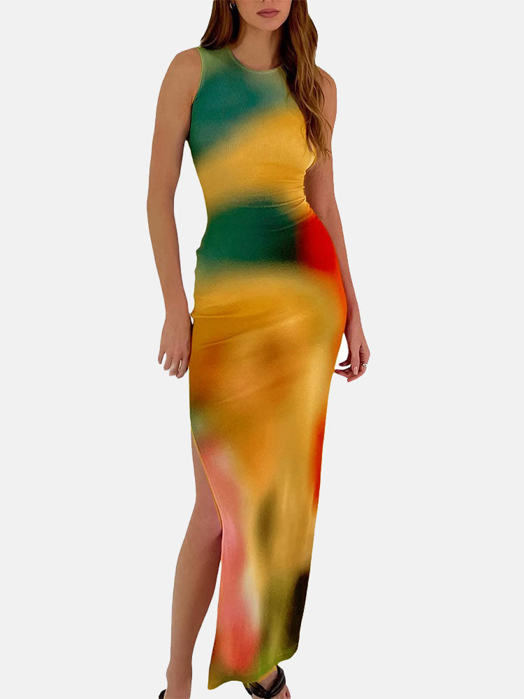 Tank Tie Dye Split Dress Navy / M