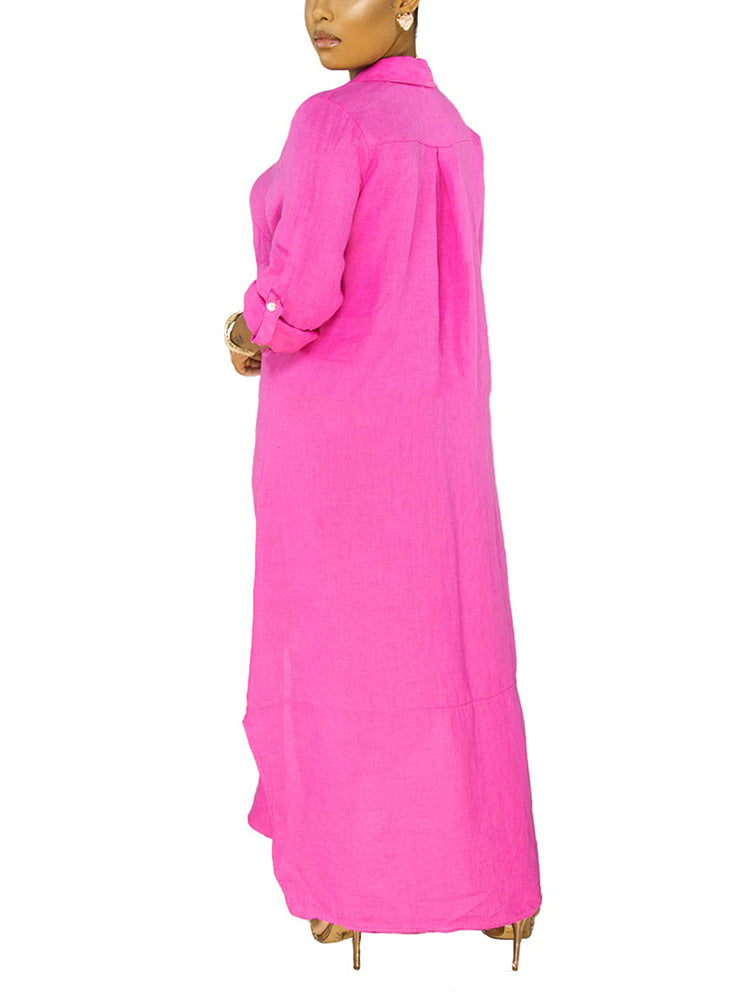 Button Down Loose Shirt Dress Fuchsia / L