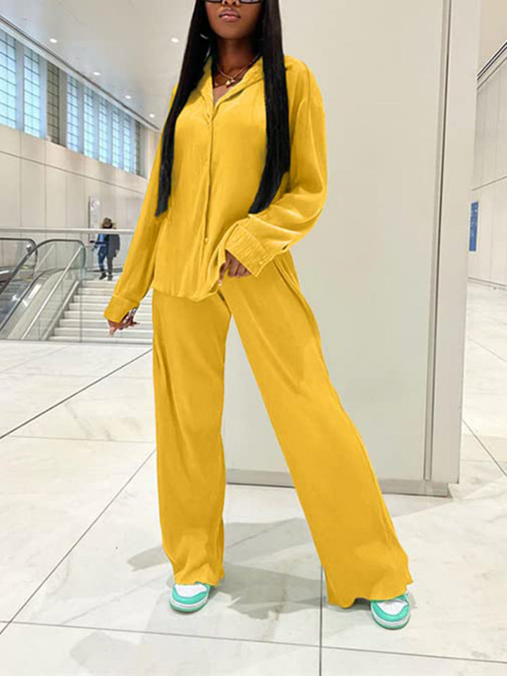 Pleated Top Wide Pants Set Grass Green / S