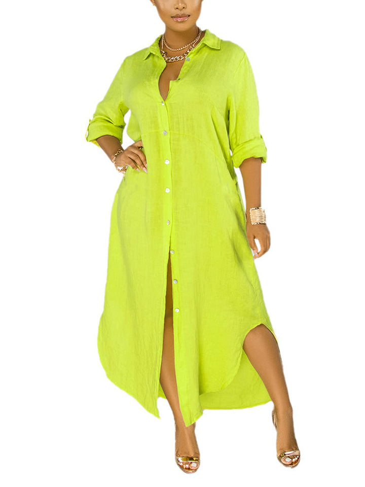 Button Down Loose Shirt Dress *Black / L