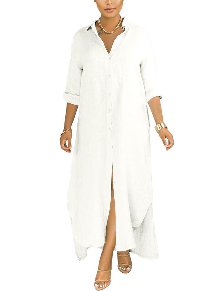 Button Down Loose Shirt Dress *Black / 3XL