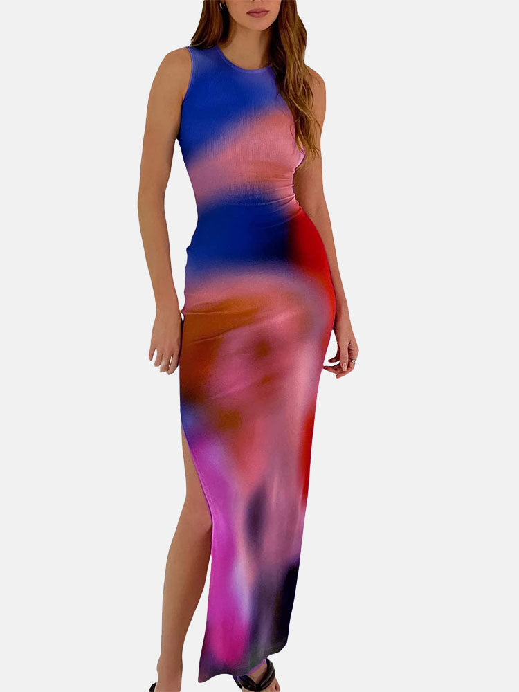 Tank Tie Dye Split Dress Navy / L
