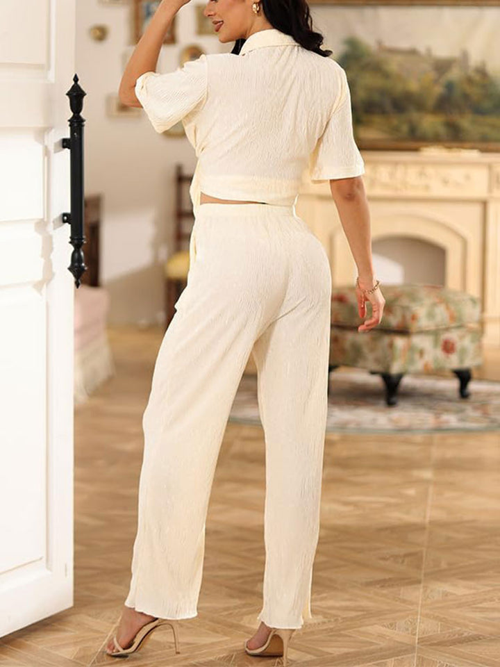 Short Sleeve Pleated Set Champagne / XL