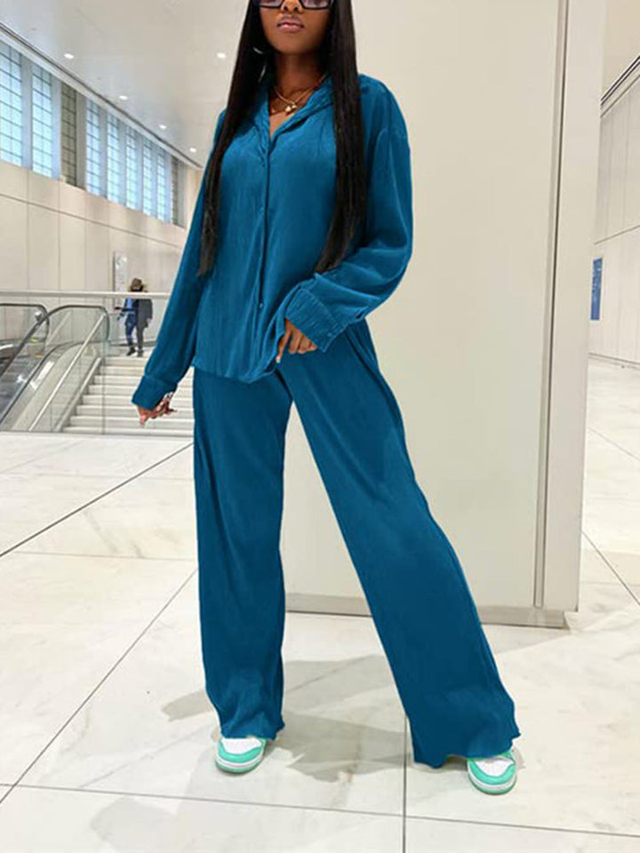 Pleated Top Wide Pants Set Camo Red / 2XL