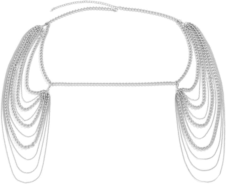 Aethers & Co A13  Bride Women Shiny Statement Tassel Body Chain Jewelry Shawl Silver Gold Dainty Body Jewelry Layered Shoulder Chain Wedding Party Nightclub Body Accessories Jewelry for Women Bride
