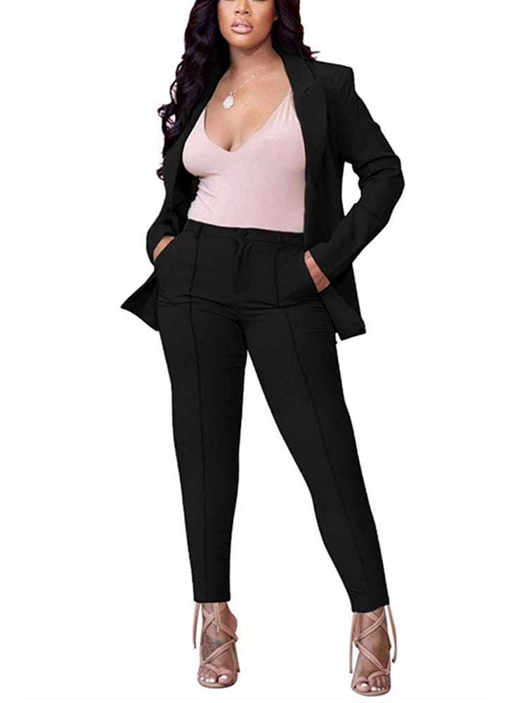Lapel Collar Blazer Pants Set Purple / M