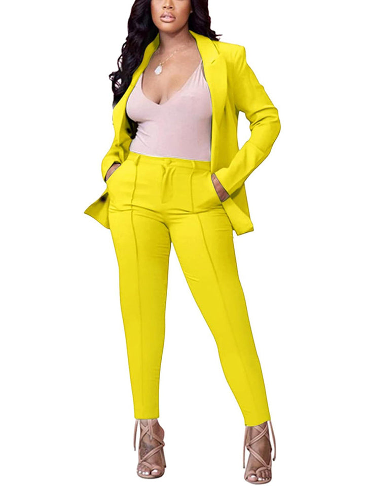 Lapel Collar Blazer Pants Set Blue / L