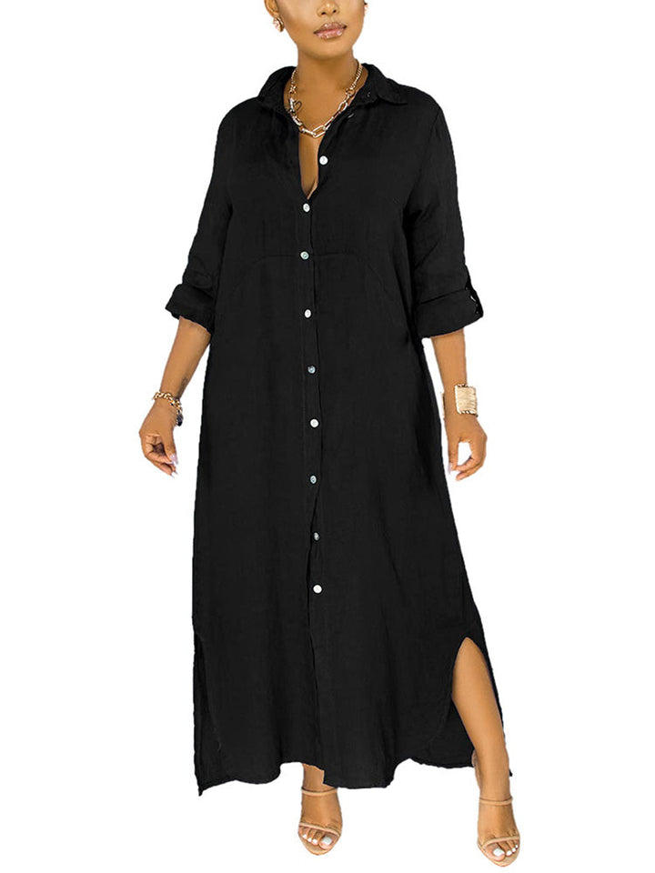 Button Down Loose Shirt Dress Fuchsia / 2XL