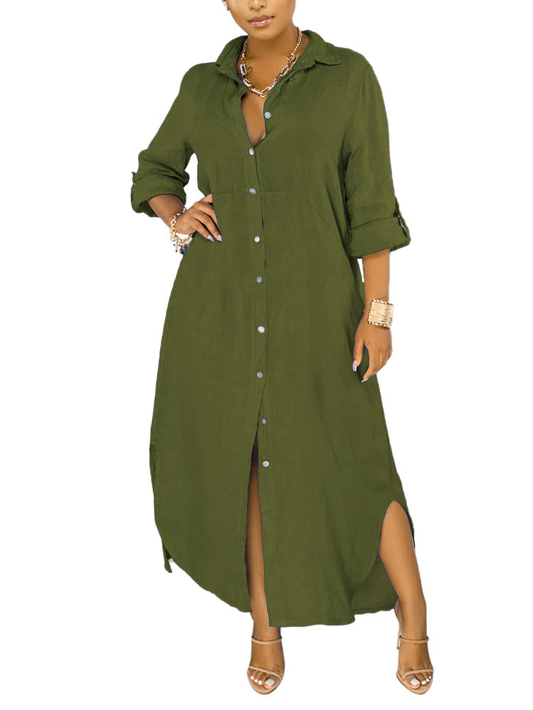 Button Down Loose Shirt Dress *Black / S
