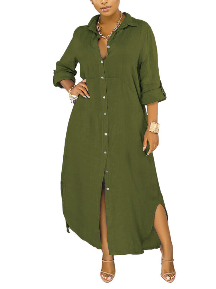 Button Down Loose Shirt Dress *Black / S