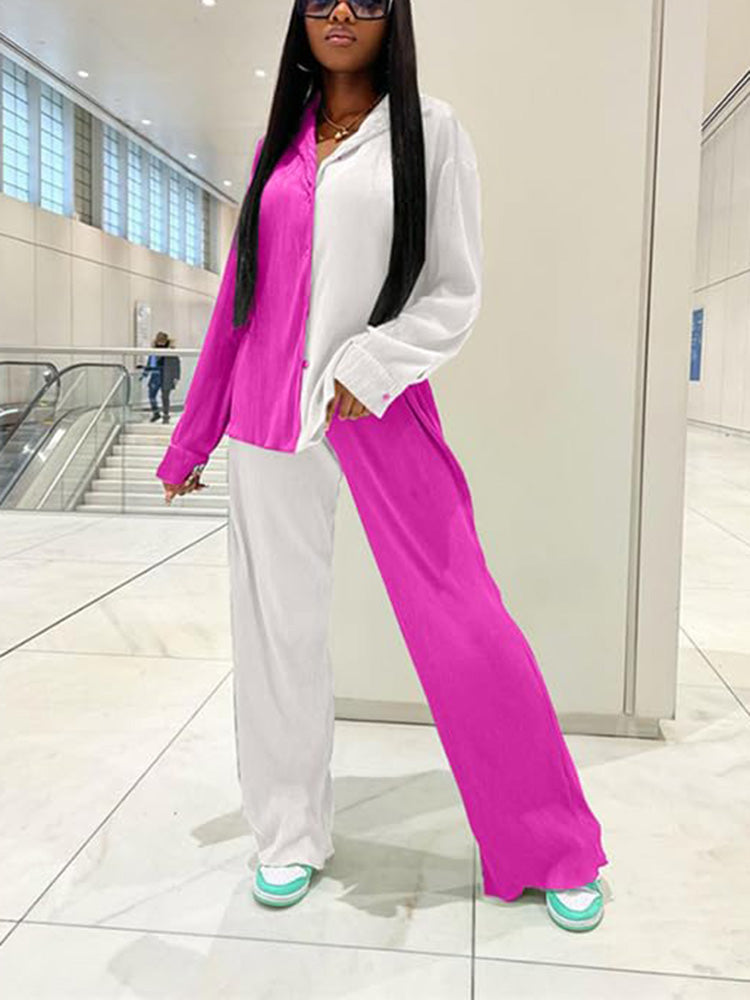 Pleated Top Wide Pants Set Camo Red / L