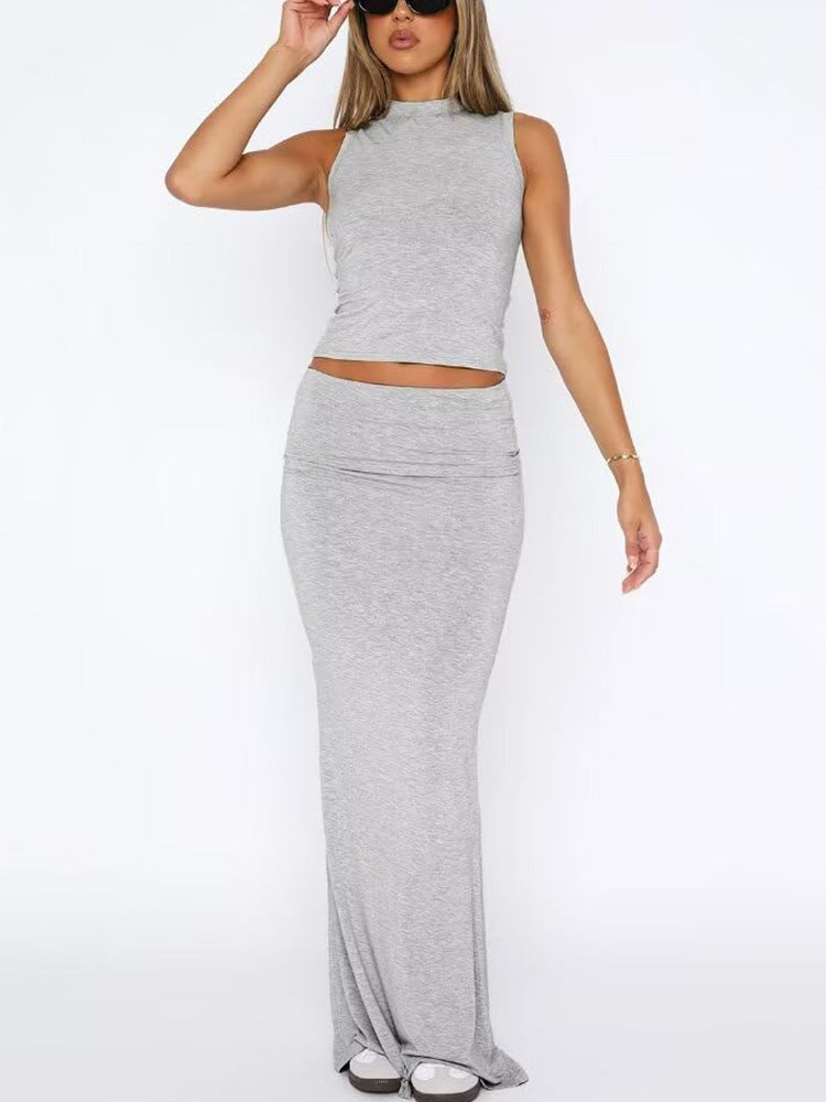 Pullover Top & Ruched Skirt Black / S