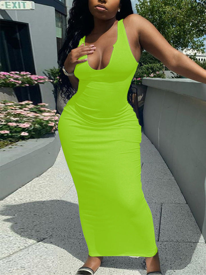 Scoop Neck Ribbed Maxi Dress Army Green / M