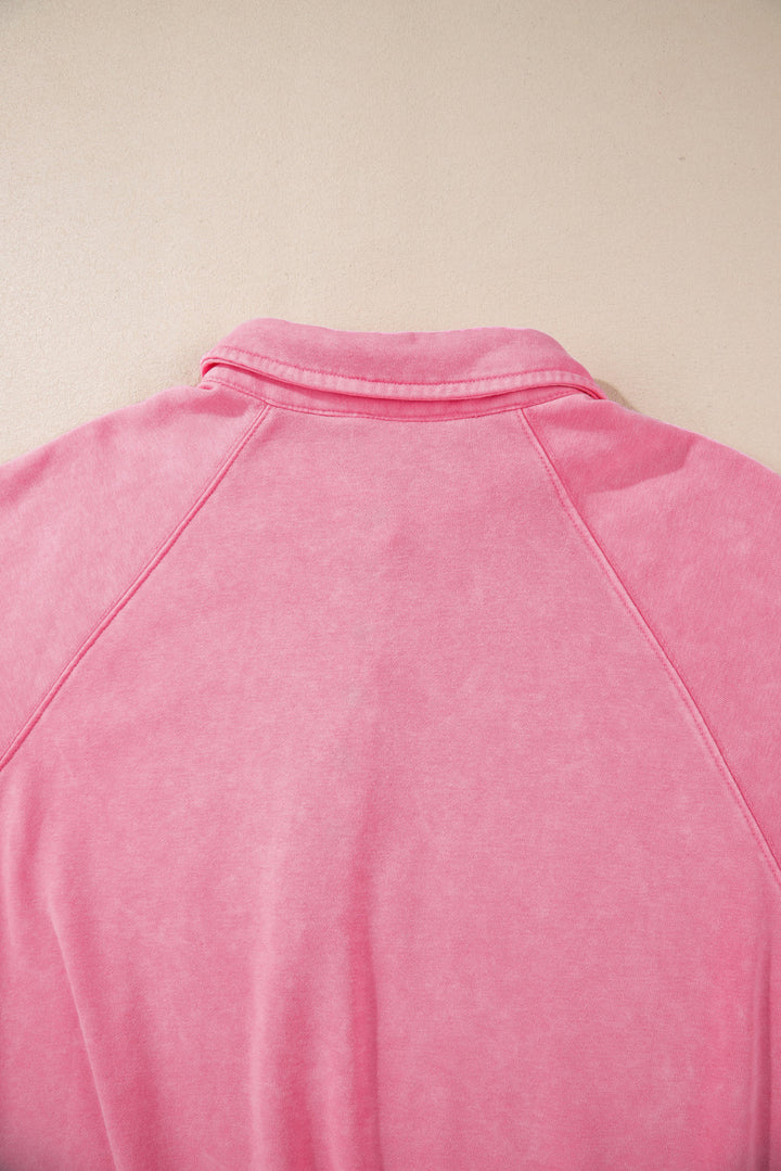 Buttons Balloon Sleeve Oversized Sweatshirt Pink · 2XL