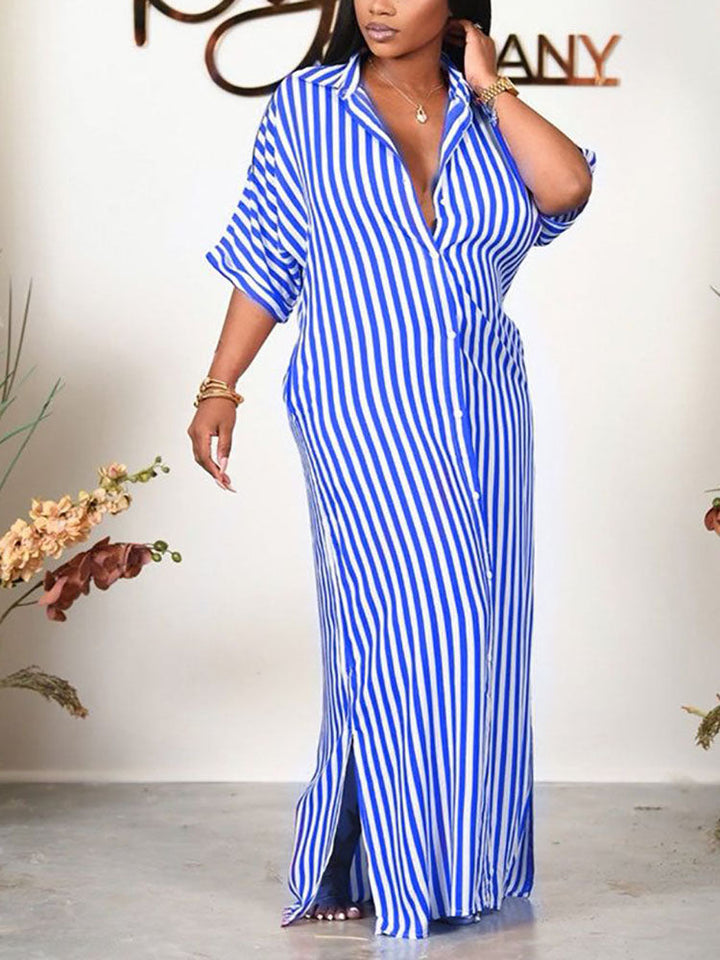 Striped Shirt Dress Blue / 2XL