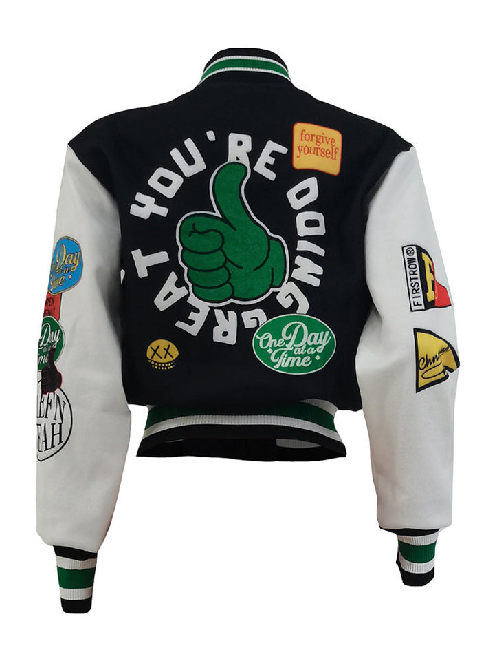 Letter Cropped Varsity Jacket Black / XL