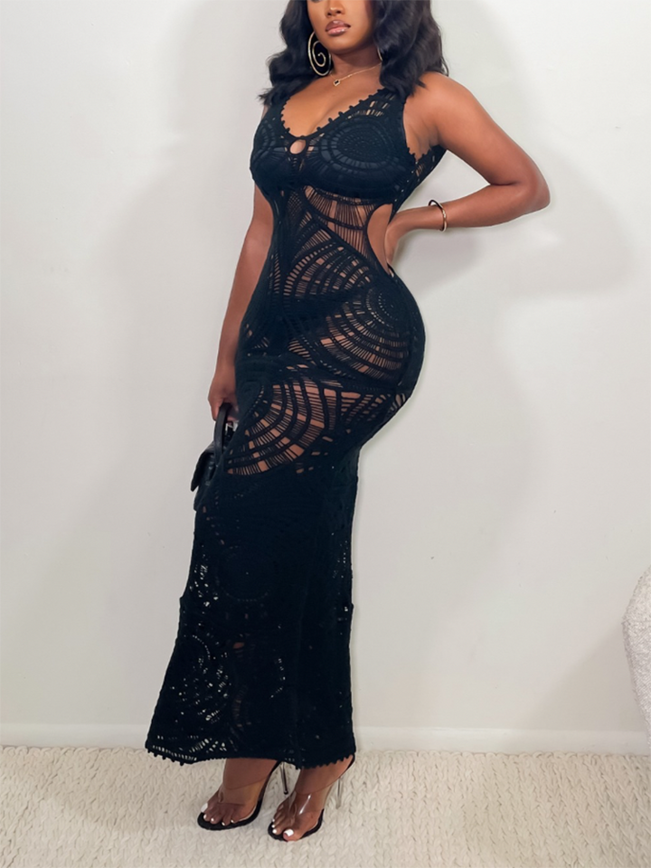 Vacay Crochet Maxi Dress Black / XL