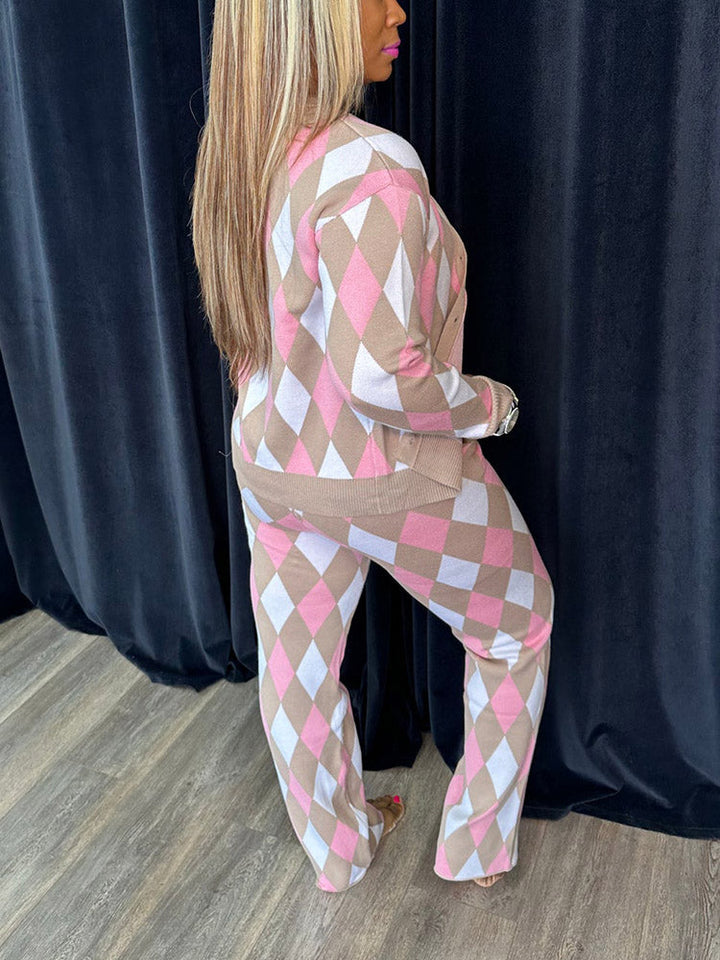 Plaid Knit Set Pink / 3XL