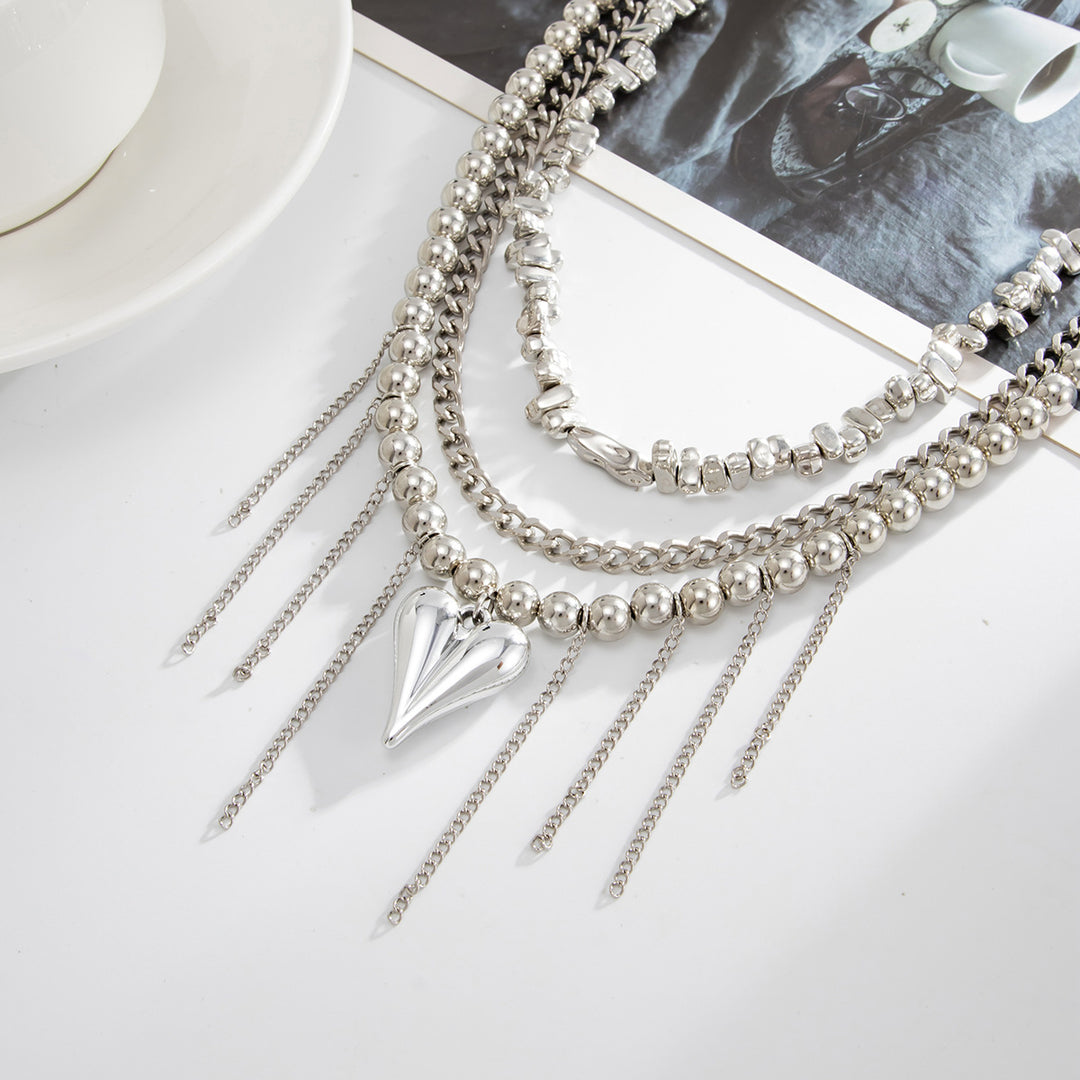 Beaded Fringe Heart Pendant Women's Necklace
