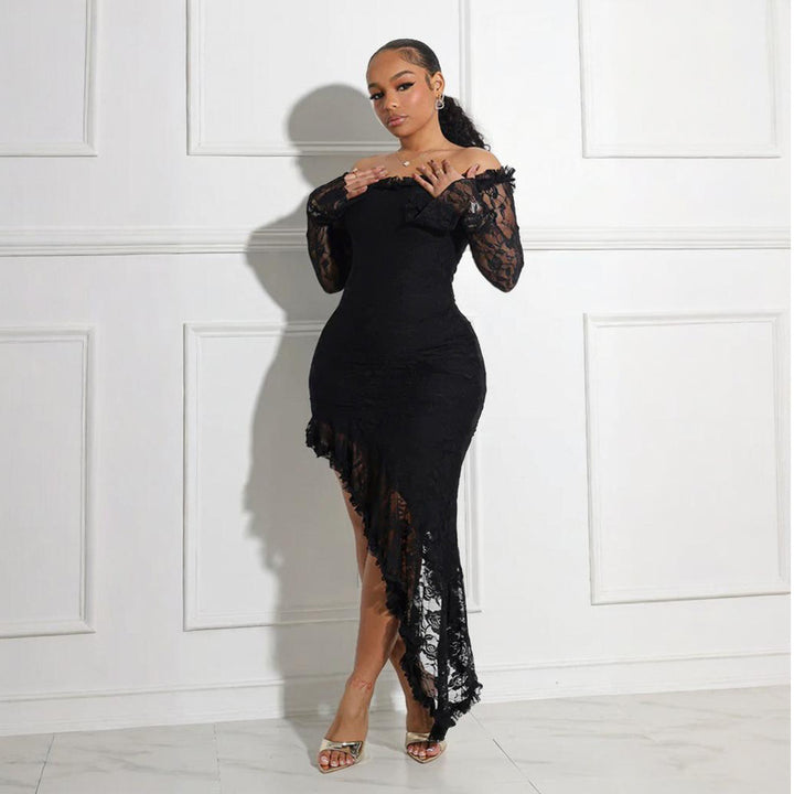 Sheath Solid Color Lace Trim Dresses