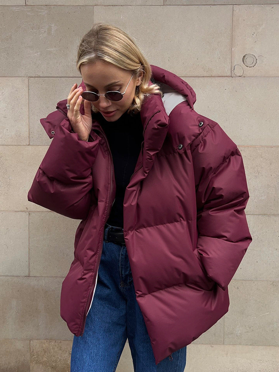 Loose Solid-Color Hooded Cotton Jacket