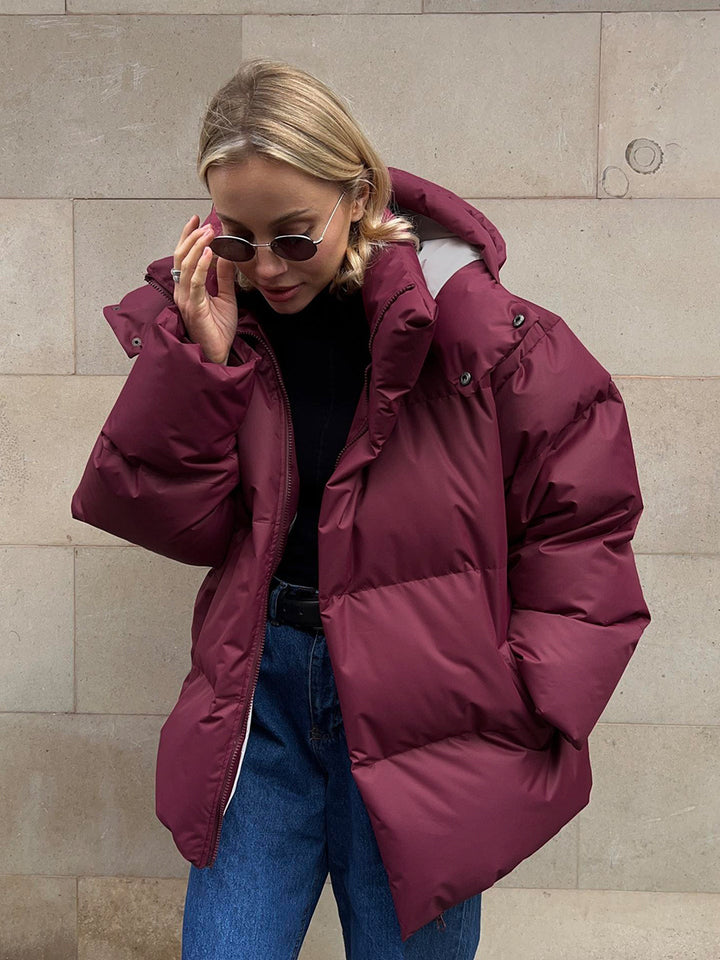 Loose Solid-Color Hooded Cotton Jacket