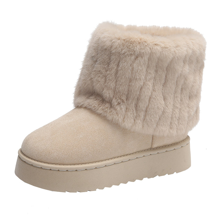 Women's Fleece-Lined Striped Decorative Snow Boots