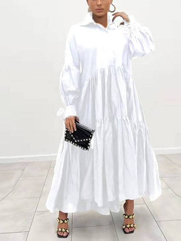 Loose Solid Long Shirt Dress Black / 4XL