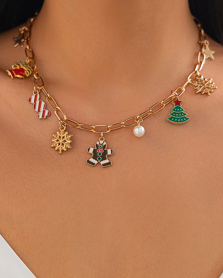 Christmas Fashion Bell Christmas Tree Necklace Set