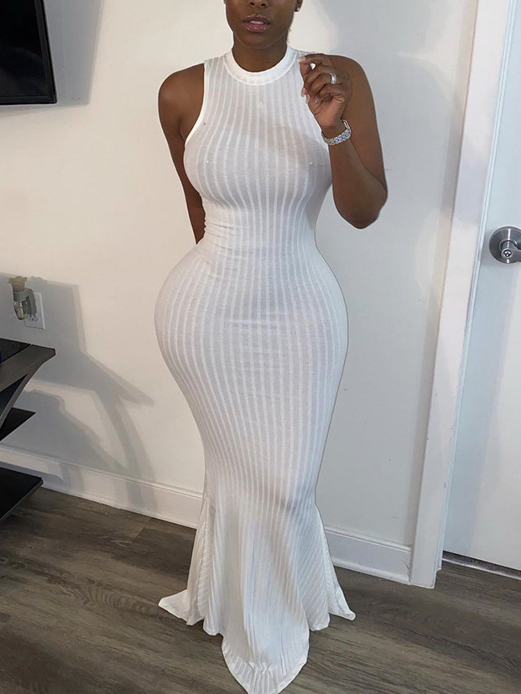 Sleeveless Knit Bodycon Maxi Dress White / S