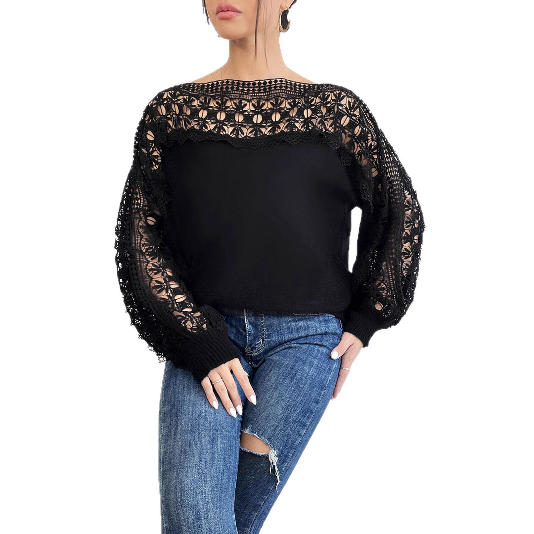 Lace Patchwork One-Shoulder French Sweater